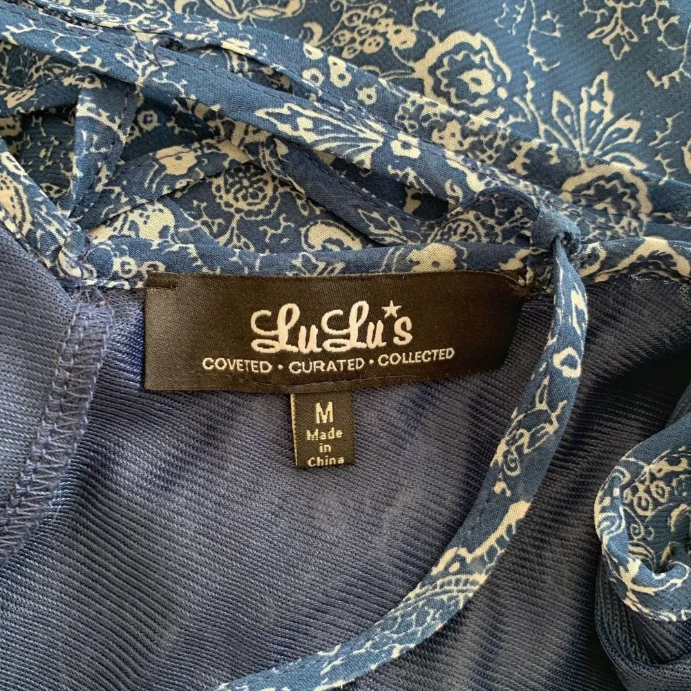Lulus Sky Train Navy Blue Print Maxi Dress Size M - Picture 3 of 8